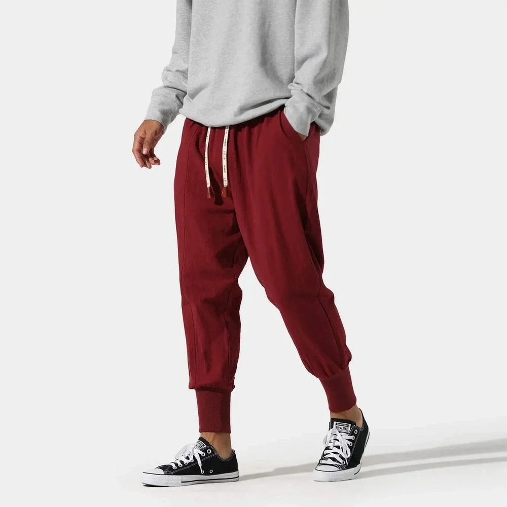 Kidoriman Men's Gelyu Harem Japanese Street Burgundy Red Cotton Jogger Pants 3XL